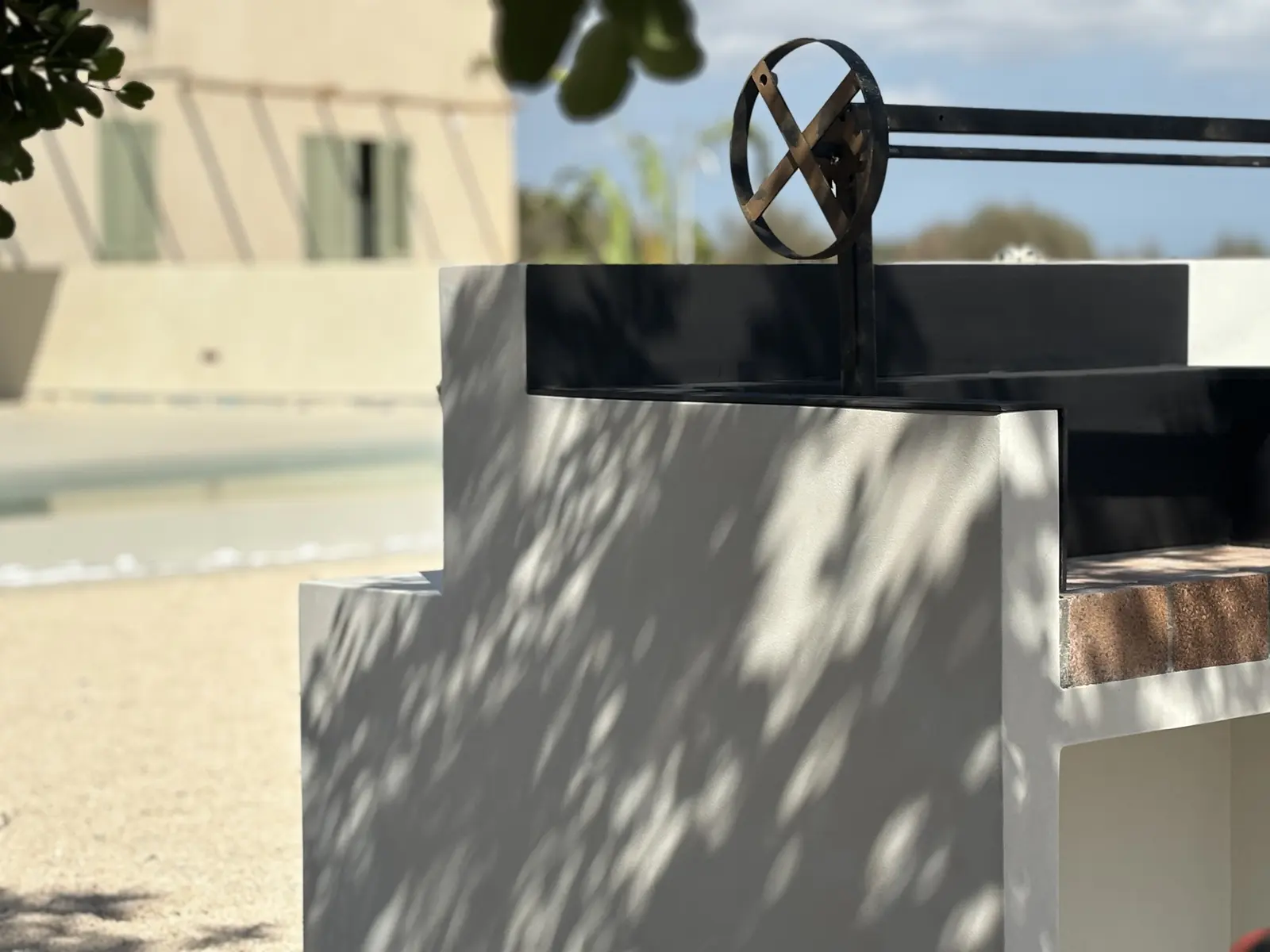 Detail of the outdoor kitchen with grill