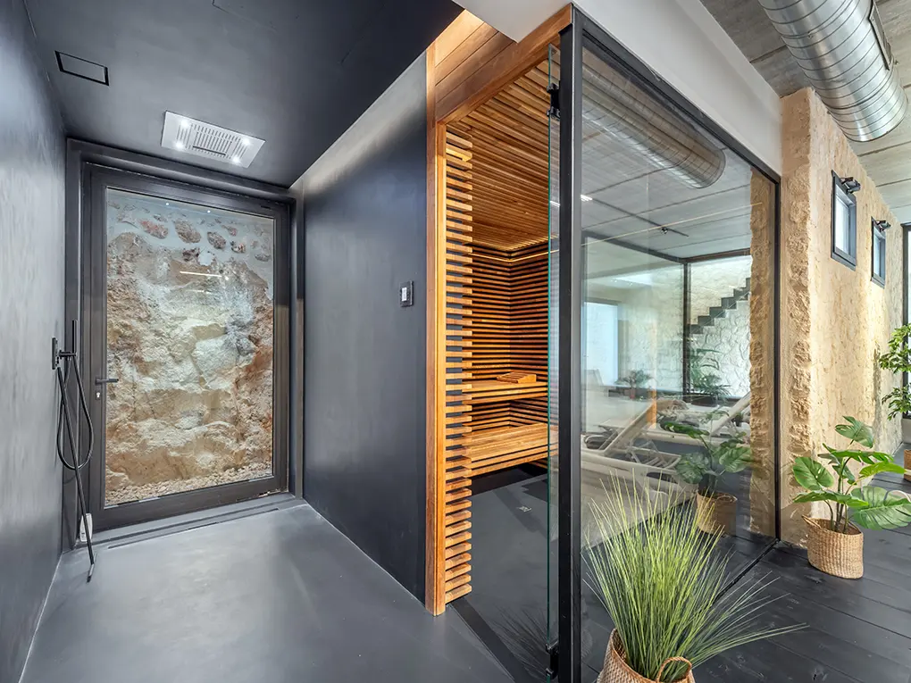 Sauna with glass front