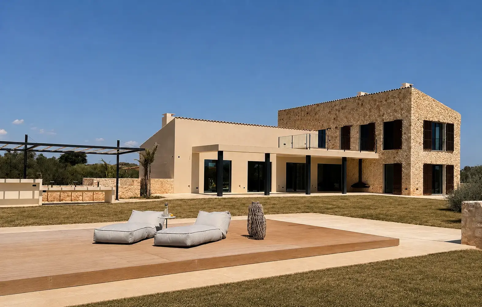 Facade and sun deck by day