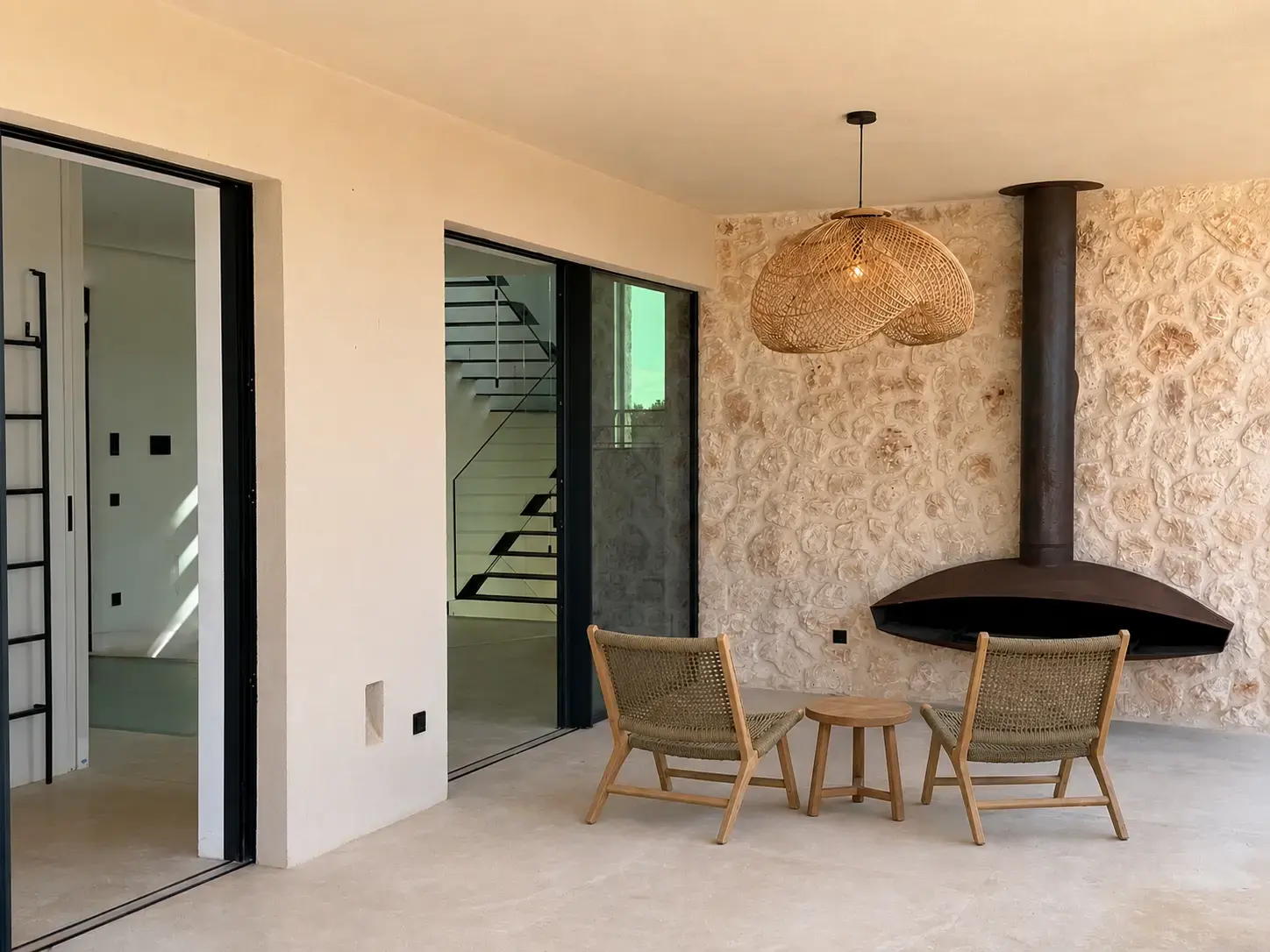 Lounge area with outdoor fireplace