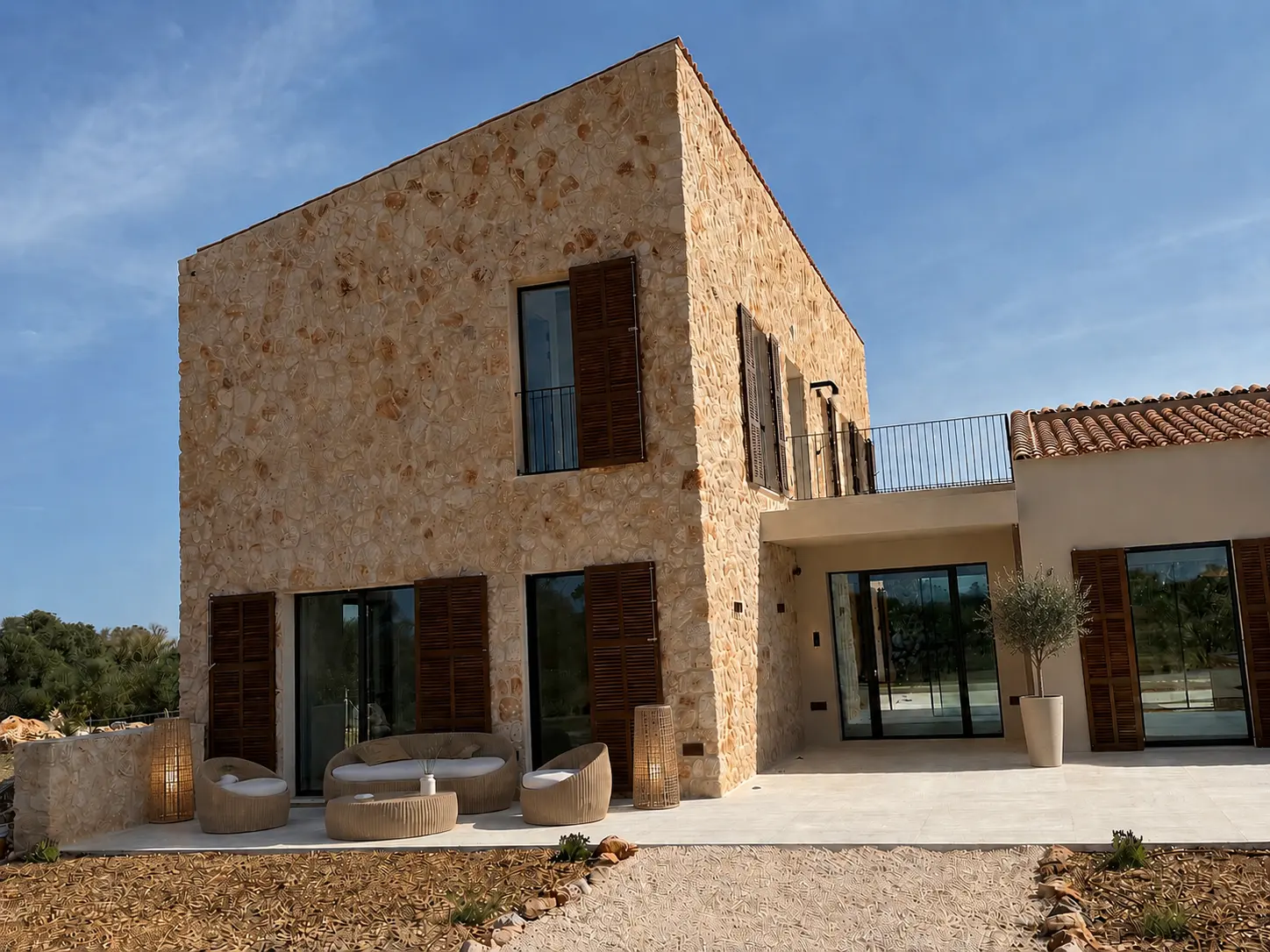 Natural stone facade with lounge terrace